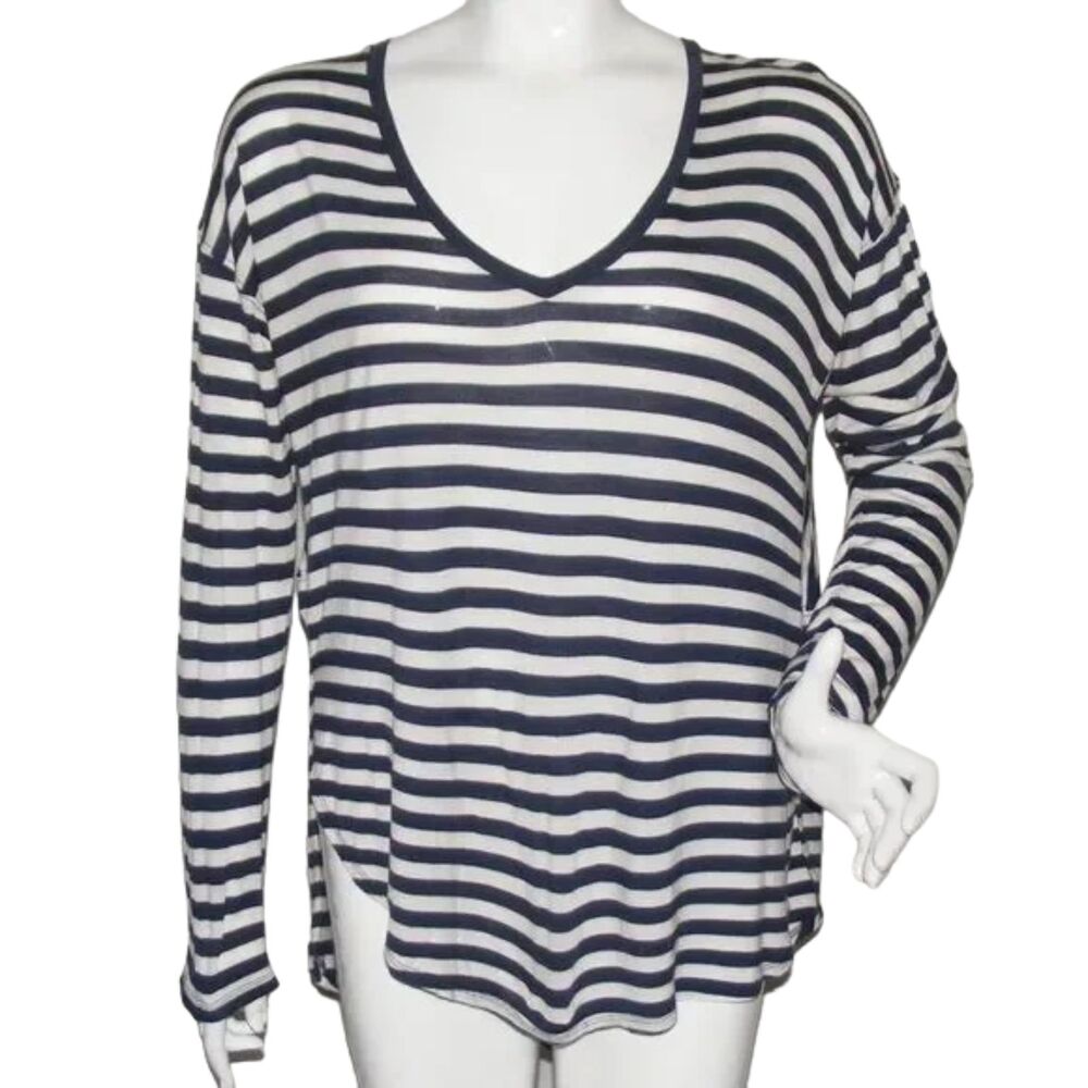 MADEWELL Tee/Top L Stripes, Long sleeve, Split hem/Tuckable, Drapey, Blue/white